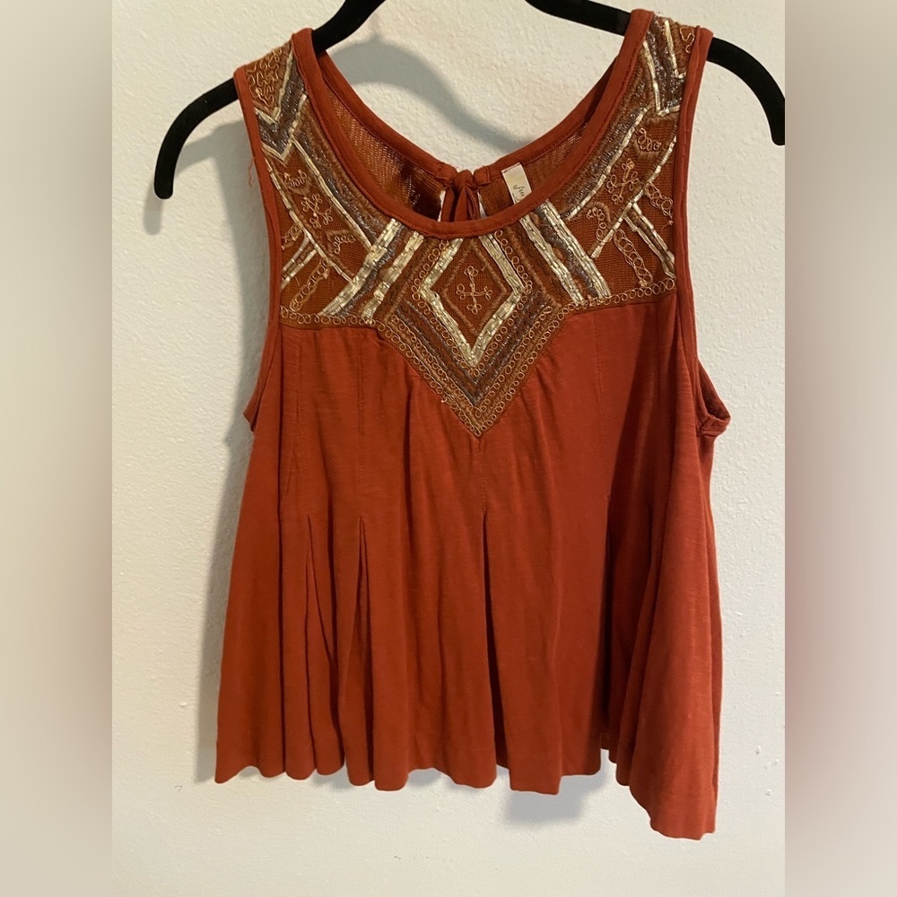 Sleeveless Free People embroidered top in burnt orange